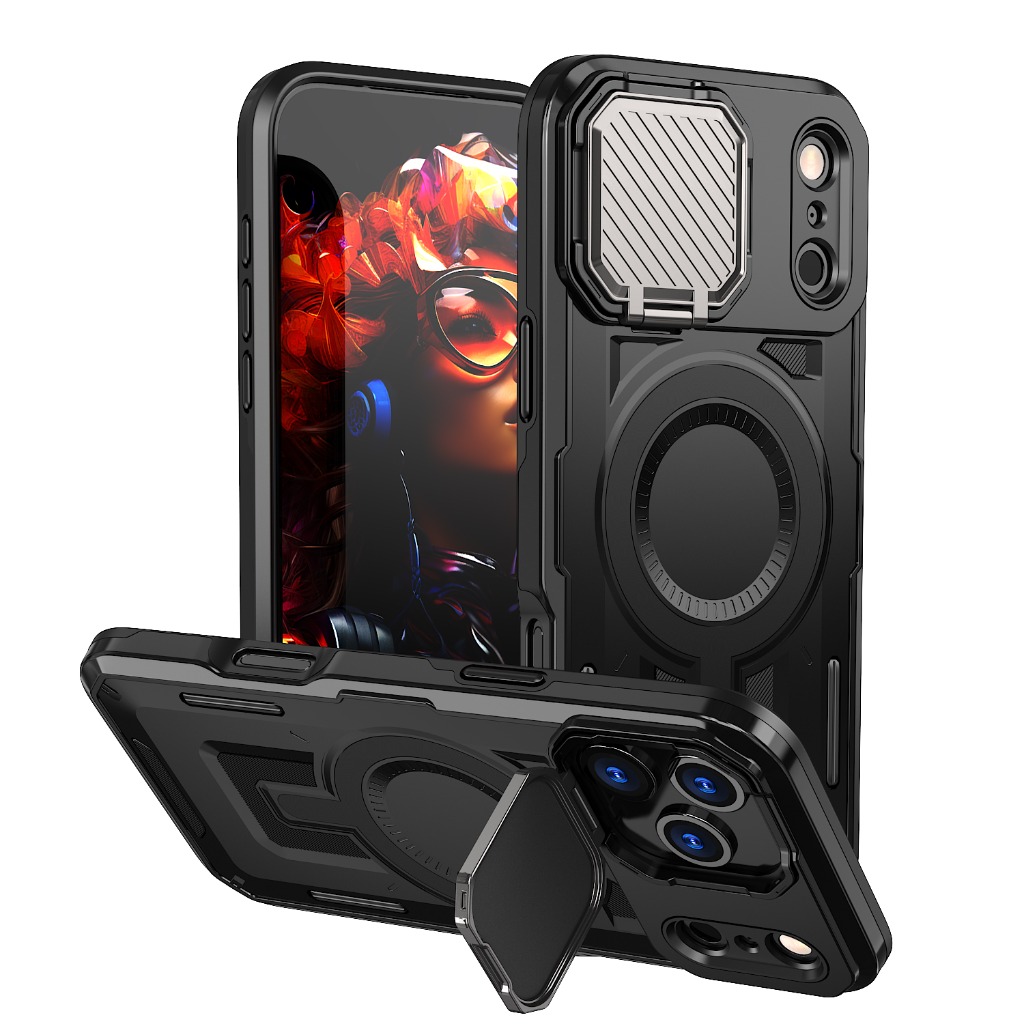 Camera Lens Protector - Sağlam Zırh Mıknatıslı Telefon Kılıfı, Sürgülü